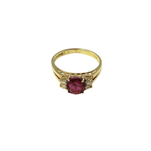 Vintage 18 Karat Yellow Gold Ruby and Diamond Ring Size 4.75 #11649 - Picture 3 of 10